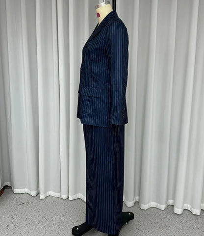 Set Women Outfit Autumn Stripe Notch Collar