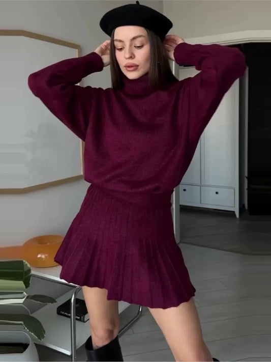 Elegant French Knitt Skirt Two Piece Set