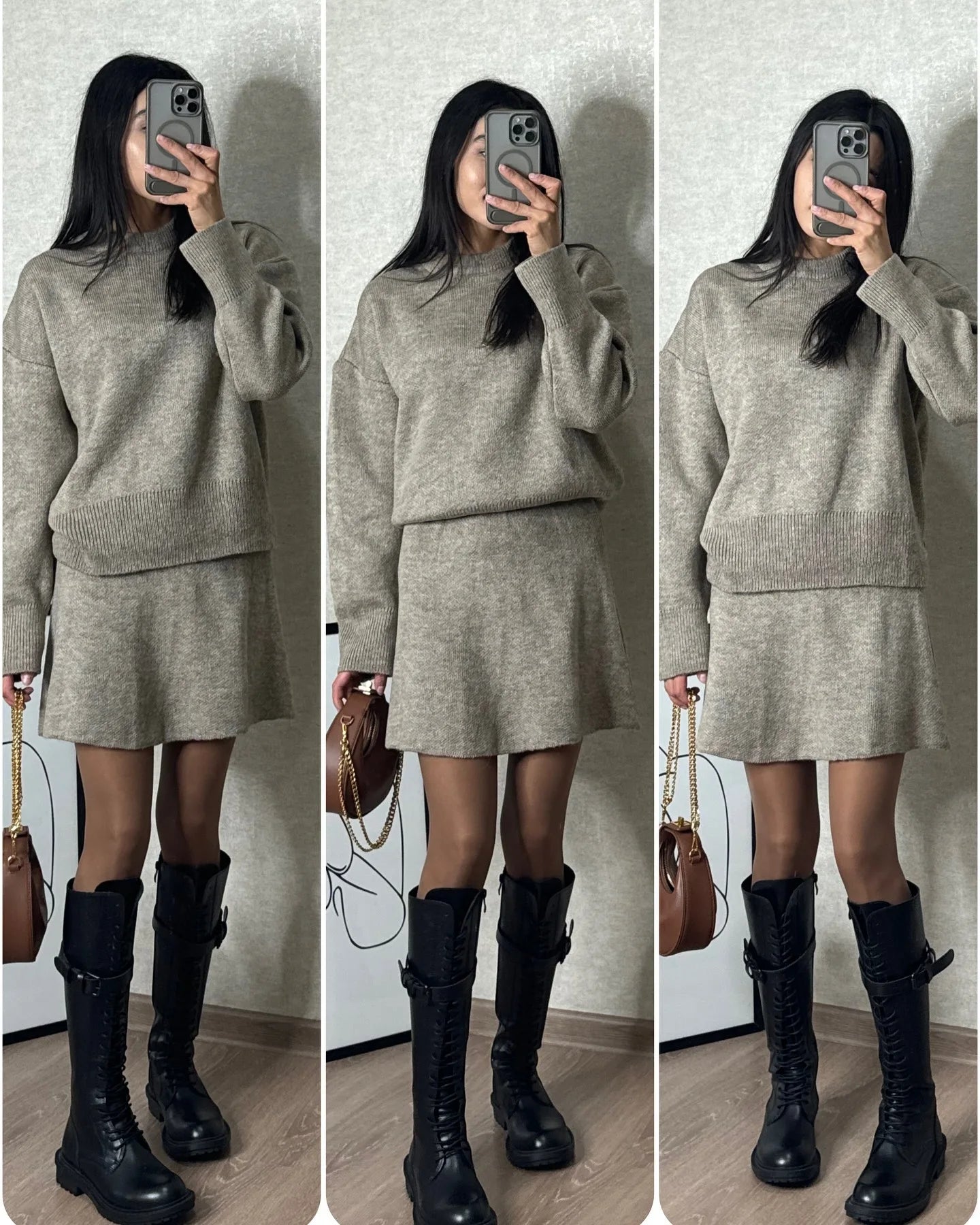 Elegant French Knitt Skirt Two Piece Set