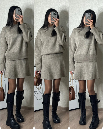 Elegant French Knitt Skirt Two Piece Set