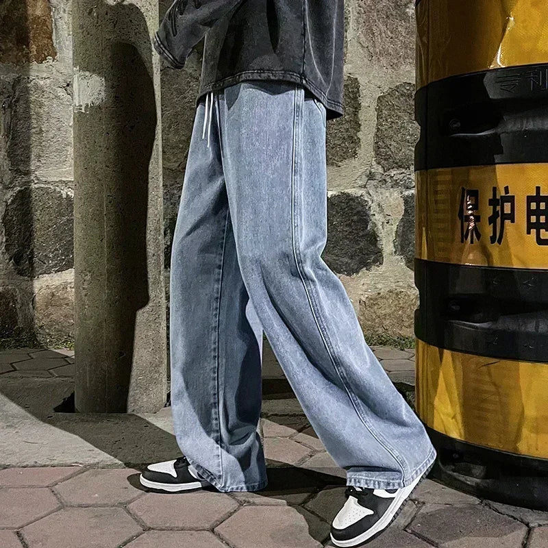 2024 nieuwe streetwear losse jeans heren koreaanse stijl mode losse rechte wijde pijpen broek heren merkkleding zwart lichtblauw