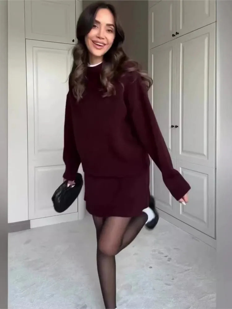 Elegant French Knitt Skirt Two Piece Set