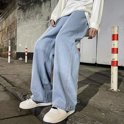 2024 nieuwe streetwear losse jeans heren koreaanse stijl mode losse rechte wijde pijpen broek heren merkkleding zwart lichtblauw