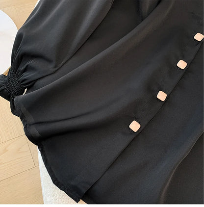women's white and black solid color shirt elastic