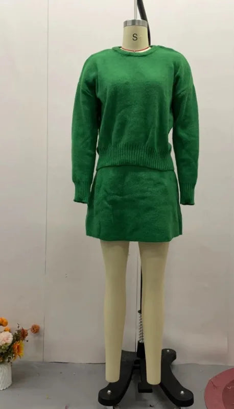 Elegant French Knitt Skirt Two Piece Set