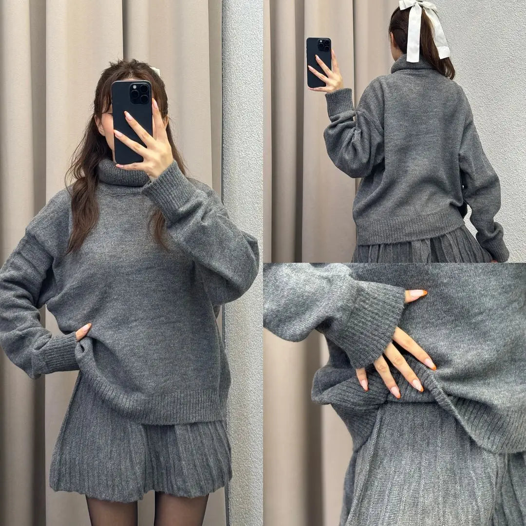 Elegant French Knitt Skirt Two Piece Set