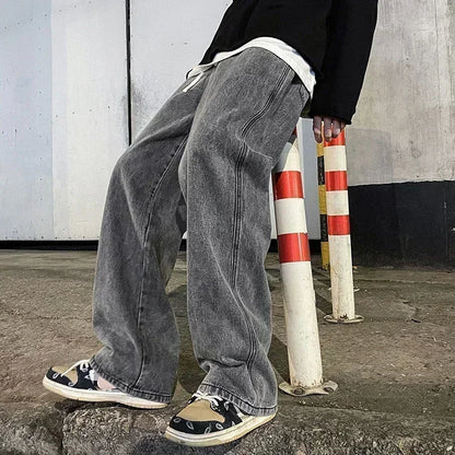 2024 nieuwe streetwear losse jeans heren koreaanse stijl mode losse rechte wijde pijpen broek heren merkkleding zwart lichtblauw